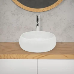 Vasque À Poser|ECD Germany Lavabo en céramique blanc vasque èvier à poser design rond moderne 400 mm