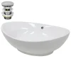 ECD Germany Lavabo en céramique blanc avec garniture de vidage lave-mains moderne 590x390 mm