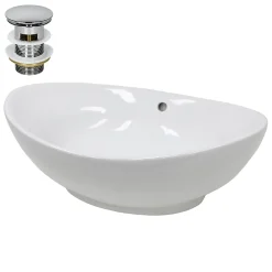 ECD Germany Lavabo en céramique blanc avec garniture de vidage lave-mains moderne 590x390 mm