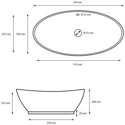 ECD Germany Lavabo en céramique blanc avec garniture de vidage lave-mains moderne 590x390 mm