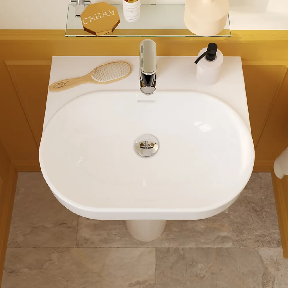 Lavabo|GoodHome Lavabo en céramique, blanc, l.55 cm Cavally