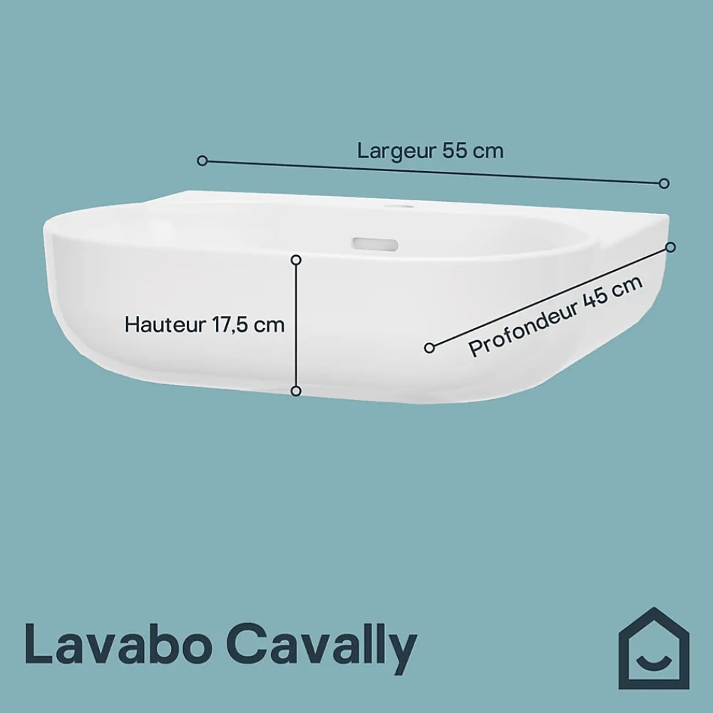 Lavabo|GoodHome Lavabo en céramique, blanc, l.55 cm Cavally
