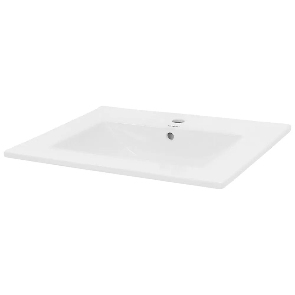 ECD Germany Lavabo en céramique blanc avec garniture de vidage et trop-plein 610x465x175 mm