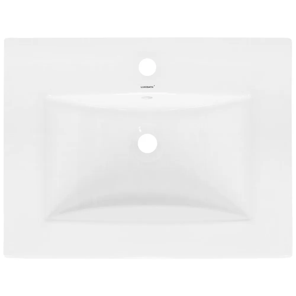 ECD Germany Lavabo en céramique blanc avec garniture de vidage et trop-plein 610x465x175 mm