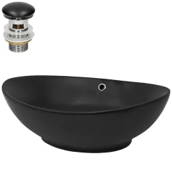 Lavabo|Ml-Design Lavabo en céramique noir lave-mains avec garniture de vidage 590x380x190 mm