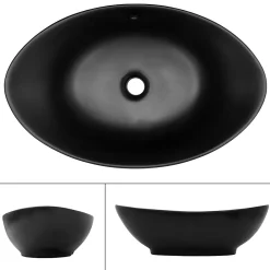 Lavabo|Ml-Design Lavabo en céramique noir lave-mains avec garniture de vidage 590x380x190 mm