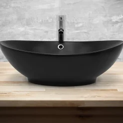 Lavabo|Ml-Design Lavabo en céramique noir lave-mains avec garniture de vidage 590x380x190 mm