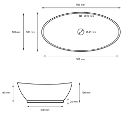 Lavabo|Ml-Design Lavabo en céramique noir lave-mains avec garniture de vidage 590x380x190 mm