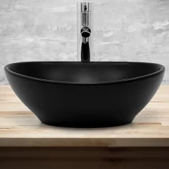 Vasque À Poser|Luxebath Lavabo en céramique noir lave-mains moderne + garniture de vidage 410x335x145 mm