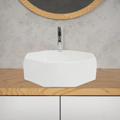 Vasque À Poser|Ml-Design Lavabo en céramique pour salle de bain lavabo en forme de diamant 42x13,5 cm