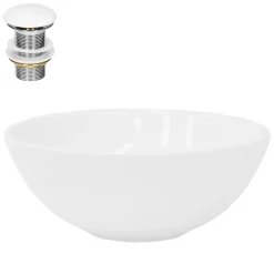 Ml-Design Lavabo en céramique ronde blanc sans trop-plein avec bonde de vidage 280x116 mm