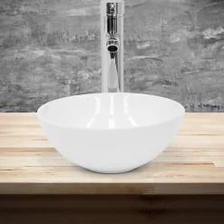 Ml-Design Lavabo en céramique ronde blanc sans trop-plein avec bonde de vidage 280x116 mm