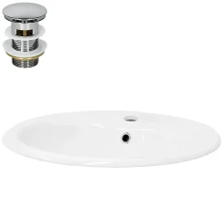 Luxebath Lavabo encastré céramique blanc brillant ovale avec bonde vidange 57x48,5x19,5cm