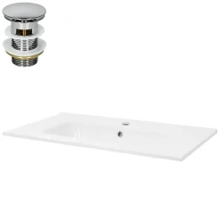 Ml-Design Lavabo encastré en céramique blanc avec garniture de vidage chrome