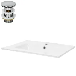 Vasque À Encastrer|Ml-Design Lavabo encastré en céramique blanc avec garniture de vidage chrome 610x460x165mm