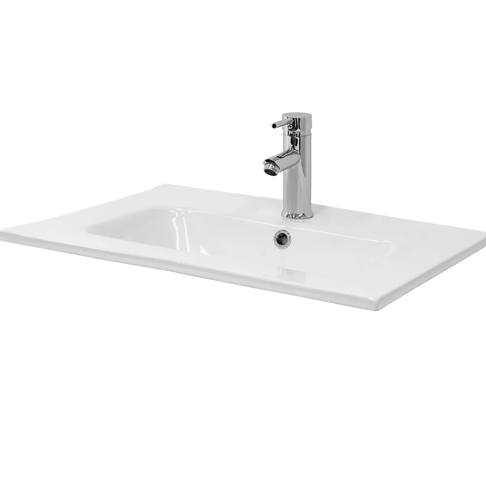 Vasque À Encastrer|Ml-Design Lavabo encastré en céramique blanc avec garniture de vidage chrome 610x460x165mm