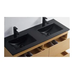Rue Du Bain Lavabo encastrable double vasque céramique noir mat - 120x46 cm - Bali