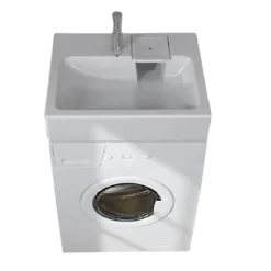 Plusdeplace Lavabo gain de place salle de bain Gpm Mini - Siphon déporté à l'arrière pour installer une machine à laver en-dessous - 37cm de p
