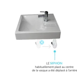 Plusdeplace Lavabo gain de place salle de bain Gpm Mini - Siphon déporté à l'arrière pour installer une machine à laver en-dessous - 37cm de p
