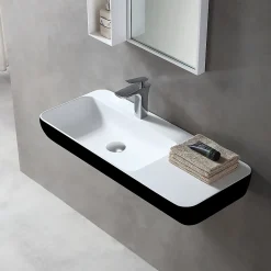 Bernstein Lavabo mural / vasque à poser 90x40x12cm en fonte minérale - noir/blanc mat - TWG202