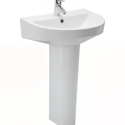 Sanindusa Lavabo mural céramique traditionnelle UrbY 56 blanc (robinet, vidage et colonne non inclus)