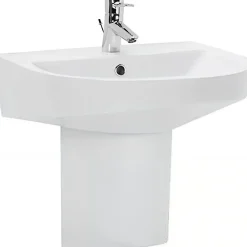 Sanindusa Lavabo mural céramique traditionnelle UrbY 56 blanc (robinet, vidage et colonne non inclus)