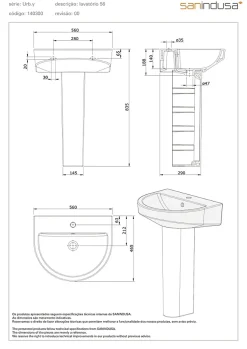 Sanindusa Lavabo mural céramique traditionnelle UrbY 56 blanc (robinet, vidage et colonne non inclus)