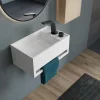 Bernstein Lavabo mural en fonte minérale 50x30x22cm avec porte-serviettes intégré - blanc mat - PB2078