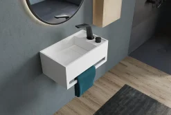 Bernstein Lavabo mural en fonte minérale 50x30x22cm avec porte-serviettes intégré - blanc mat - PB2078