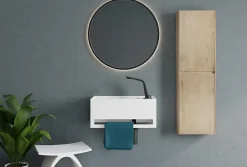 Bernstein Lavabo mural en fonte minérale 50x30x22cm avec porte-serviettes intégré - blanc mat - PB2078