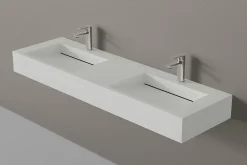 Lavabo|Bernstein Lavabo mural en fonte minérale 153x45x15cm Blanc mat, Sans Console métallique métallique