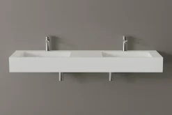 Lavabo|Bernstein Lavabo mural en fonte minérale 153x45x15cm Blanc mat, Sans Console métallique métallique