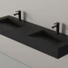 Bernstein Lavabo mural en fonte minérale 153x45x15cm Quartz noir + Console métallique sur pieds 150S