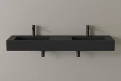 Bernstein Lavabo mural en fonte minérale 153x45x15cm Quartz noir + Console métallique sur pieds 150S