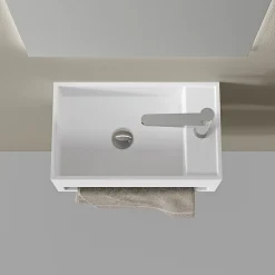 Bernstein Lavabo mural en fonte minérale 50x30x20cm - blanc mat - avec porte-serviettes intégré - PB2078