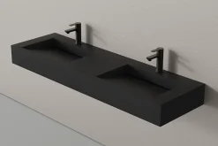 Lavabo|Bernstein Lavabo mural en fonte minérale 153x45x15cm Quartz noir + Console métallique suspendue 150S