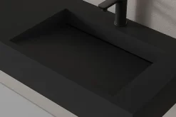 Lavabo|Bernstein Lavabo mural en fonte minérale 153x45x15cm Quartz noir + Console métallique suspendue 150S