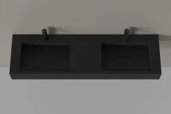 Lavabo|Bernstein Lavabo mural en fonte minérale 153x45x15cm Quartz noir, Sans Console métallique métallique