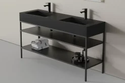 Bernstein Lavabo mural en fonte minérale 153x45x15cm Blanc mat + Console métallique sur pieds 150S