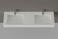 Lavabo|Bernstein Lavabo mural en fonte minérale 153x45x15cm Blanc mat + Console métallique suspendue 150S