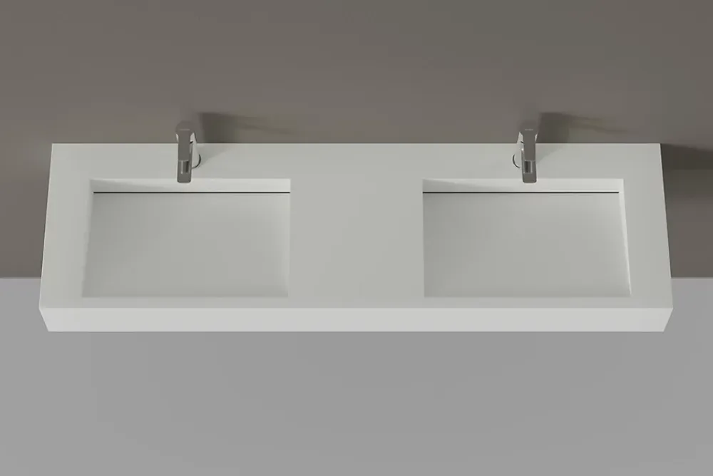 Lavabo|Bernstein Lavabo mural en fonte minérale 153x45x15cm Blanc mat + Console métallique suspendue 150S