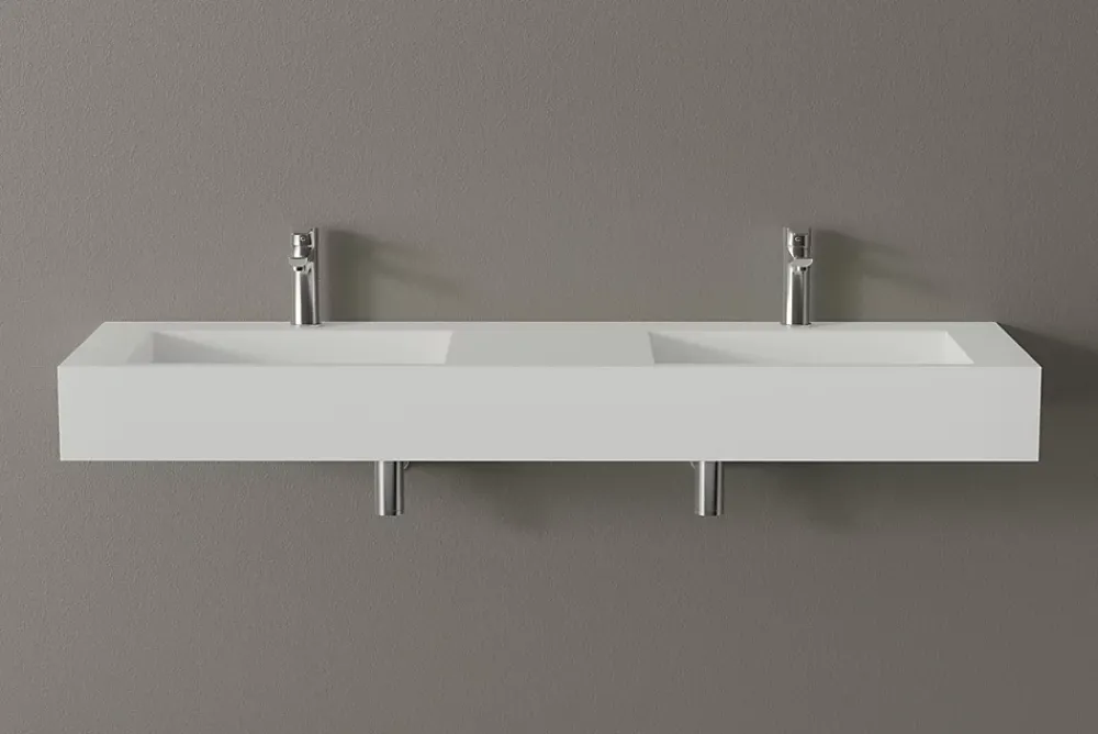 Lavabo|Bernstein Lavabo mural en fonte minérale 153x45x15cm Blanc mat + Console métallique suspendue 150S