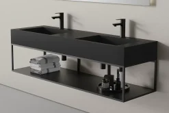 Lavabo|Bernstein Lavabo mural en fonte minérale 153x45x15cm Blanc mat + Console métallique suspendue 150S