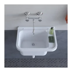 Lavabo|Intec Lavabo Mural en Résine Blanc 50 x 32 cm Vasque Suspendue Anti-chocs - Evier Lave-Mains Salle de Bain WC Garage Buanderie