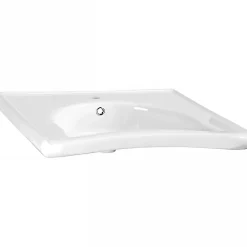 Lavabo|Sanindusa Lavabo mural PMR extra plat galbé normes handicapé porcelaine vitrifiée NewWCCare blanc 65x58 avec trop plein