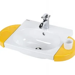 Sanindusa Lavabo mural pour enfant céramique traditionnelle WCkids sanitaires pour enfant 43 avec trous pour accessoire blanc