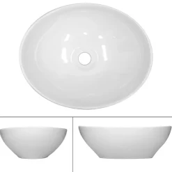 Vasque À Poser|ECD Germany Lavabo ovale en ceramique vasque a poser lave-mains salle de bain 410x330x142mm