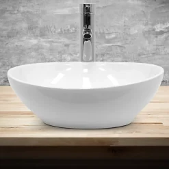 Vasque À Poser|ECD Germany Lavabo ovale en ceramique vasque a poser lave-mains salle de bain 410x330x142mm