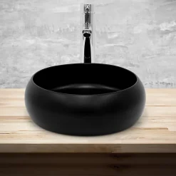 Vasque À Poser|Ml-Design Lavabo rond ceramique noir vasque Evier a poser salle de bain toilette 35x12cm