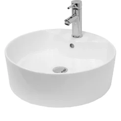 Vasque À Poser|ECD Germany Lavabo Ronde en Céramique, 460x460x155 mm, Blanc, avec Garniture de Vidage